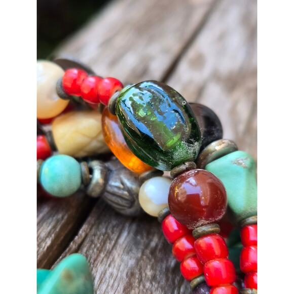 Vintage DON LUCAS Native American Navajo 925 Multi Strand Stone & Charm Bracelet - Picture 7 of 10